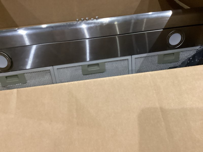 Condition photo showing As Is for 30" franke stainless range hood mod. fil 307 xs ib