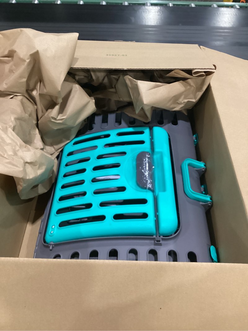 Condition photo showing Good Condition for sportpet x-large hard-sided travel cat carrier - cat carrier with patented wide side-opening door, foldable portable pet carrier for cats & small pets up to 35lbs - dark gray/teal xl carrier
