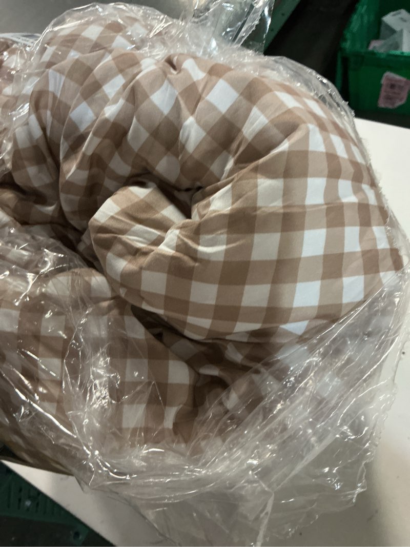 Condition photo showing Good Condition for andency tan checkered comforter king(104x90inch), plaid gingham buffalo grid bedding comforter sets for boys kids teens, 3 pieces lightweight polyester geometric preppy bed set 05 - gingham - tan king(104*90 in)