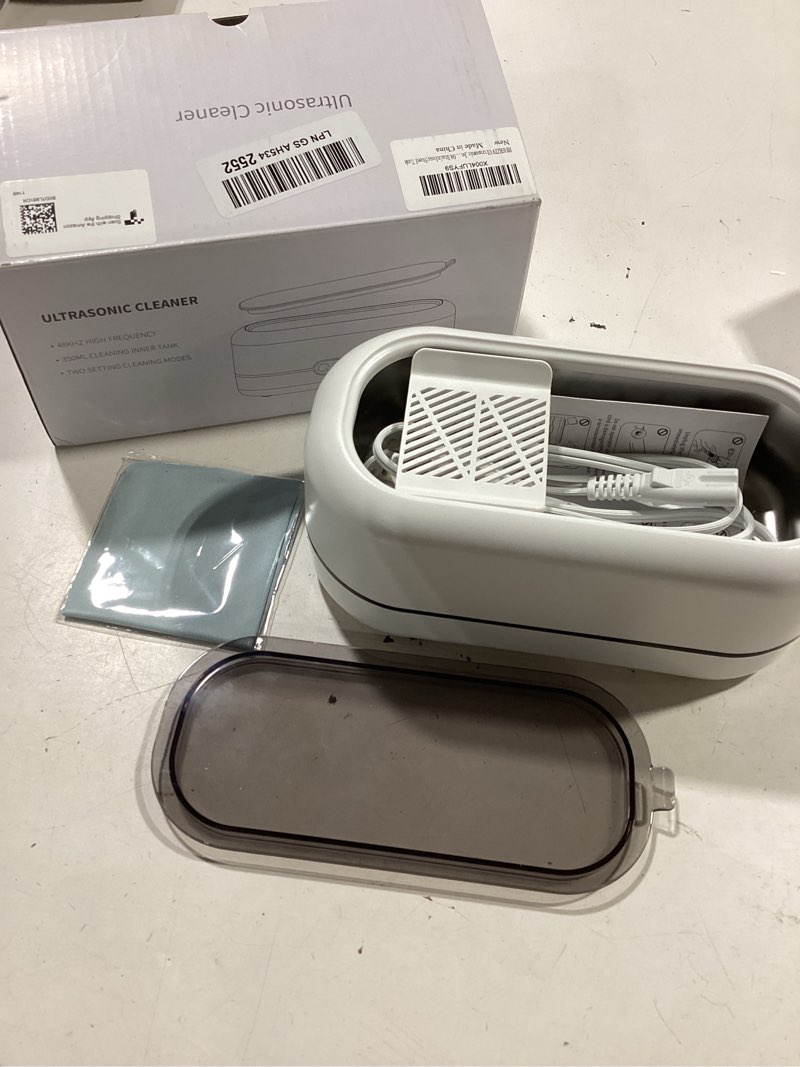Condition photo showing New/Like New for ultrasonic jewelry cleaner, 48khz ultrasonic cleaner machine for jewelry, eyeglasses, rings, watch strap, dentures- dual cleaning modes, 304 stainless steel tank - white