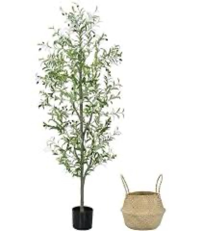 Liyarya Faux Olive Tree 6FT Silk Plant Artificial Indoor, 6 FT Fake Potted Olive with Wicker Basket 