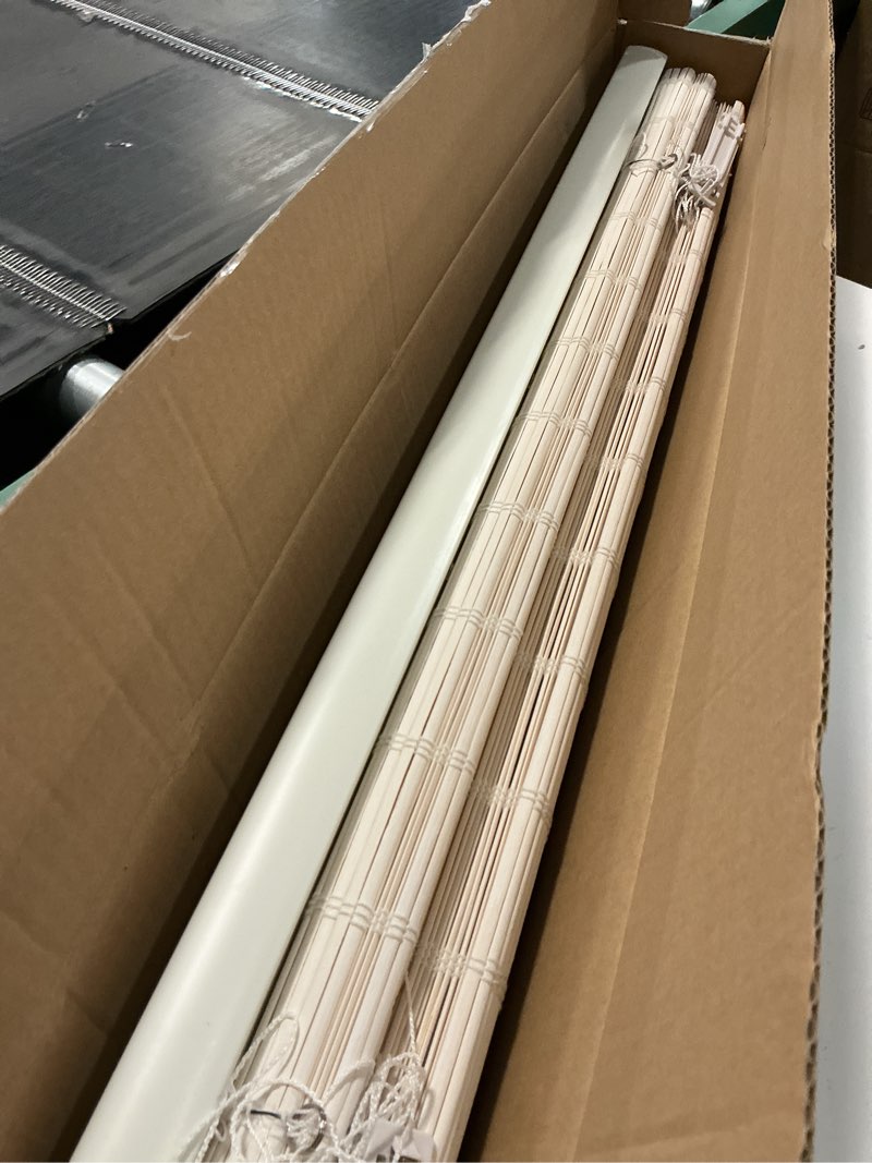 Condition photo showing As Is for CHICOLOGY Bamboo Roman Shades - Customer Favorite Light Filtering Blinds for Windows, Premium Quality, Ideal for Home, Snow White, 31" W X 64" H 31"W x 64"H Snow