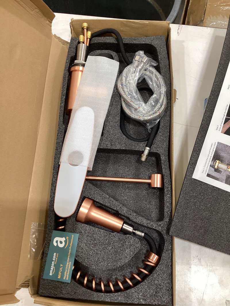 Condition photo showing Good Condition for copper kitchen faucet, commerical style with pull out sprayer, with deck plate, red copper faucet red copper commercial