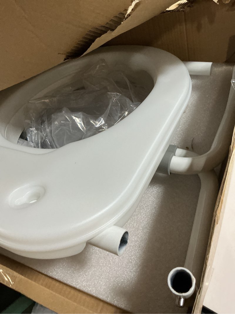 Condition photo showing Good Condition for R&T 2" Toilet Seat Riser with Handles – Comfortable Raised Toilet Seat for Seniors, Fits for Elongated Toilets, Elevated Seat with Soft Grey Padded Arms for Bathroom Gray