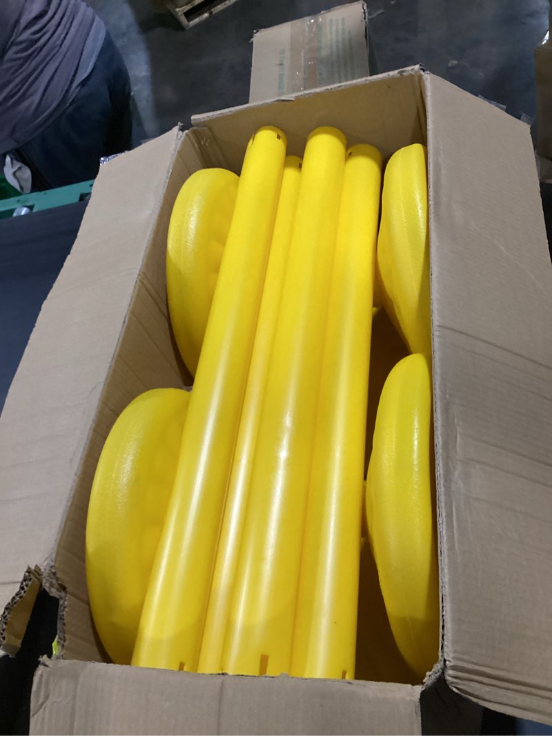 Condition photo showing Good Condition for montour line plastic stanchion yellow 2.5 inch diameter with 50 foot chain, 6-pack, crowd control barriers
