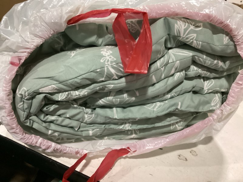 Condition photo showing As Is for bedsure queen comforter set - sage green bed set, 3 pieces cute floral bedding, 1 soft reversible botanical flowers comforter and 2 pillow shams queen 01 - sage green
