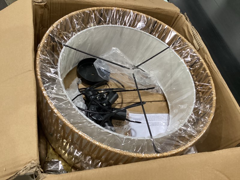 JTYP Farmhouse Rattan Chandelier Light Fixture, Boho Pendant Light Hand Woven Chandeliers for Dining