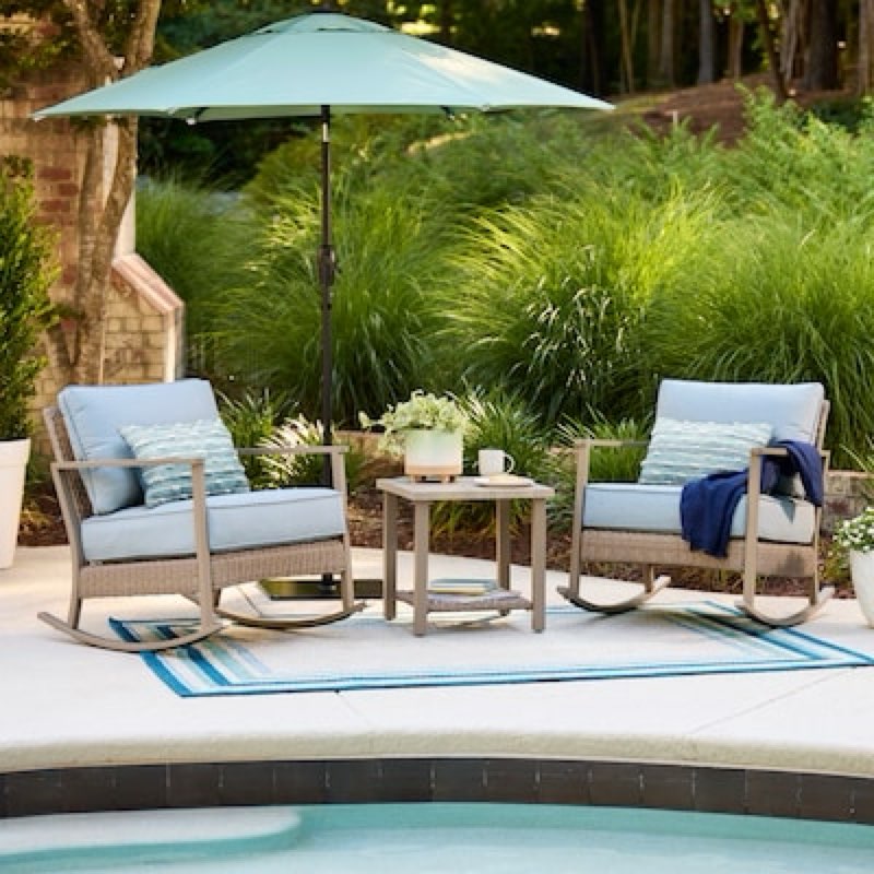 allen + roth Ivy Meadows 3 -Piece Wicker Patio Conversation Set with Blue Cushions
