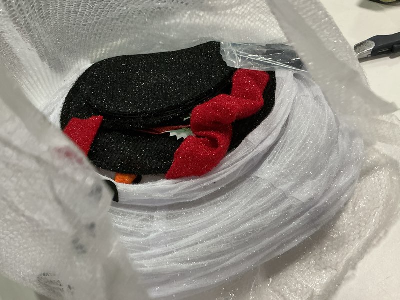 Condition photo showing Good Condition for MUMTOP Outdoor Snowman Lighted, 5FT 100 LED Lights Pop-Up Snowman, Light Up Collapsible Snowman with Multicolored Blub Lights Hat, and Scarf for Holiday, Party, Yard Indoor Home Decor Gift