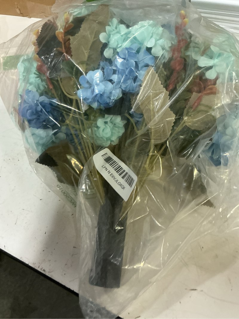 Condition photo showing As Is for suncalla 2 set turquoise blue artificial topiary ball trees with hydrangea flower, 19.7" uv resistant outdoor artificial plants with ground spike for planter front door home indoor porch patio decor turquoise a hydrangea