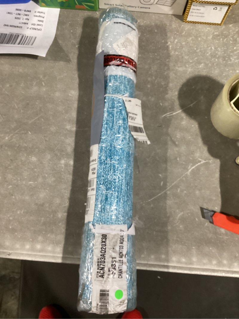 Condition photo showing New/Like New for addison rugs chantille acn703 aqua 1'8" x 2'6" indoor outdoor area rug, easy clean, machine washable, non shedding, bedroom, entry, living room, dining room, kitchen, patio rug aqua 1'8" x 2'6" (rectangular)