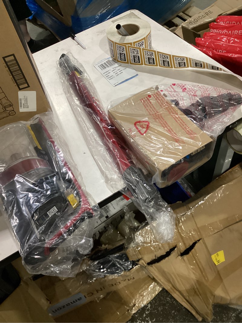 Condition photo showing As Is for shark cordless vacuum cleaner, hepa filter, lightweight, portable, rechargeable, pet hair pickup, removable handheld, crevice, upholstery & dusting brush included, 40-min runtime, red, iz362h pet essential (40 min)