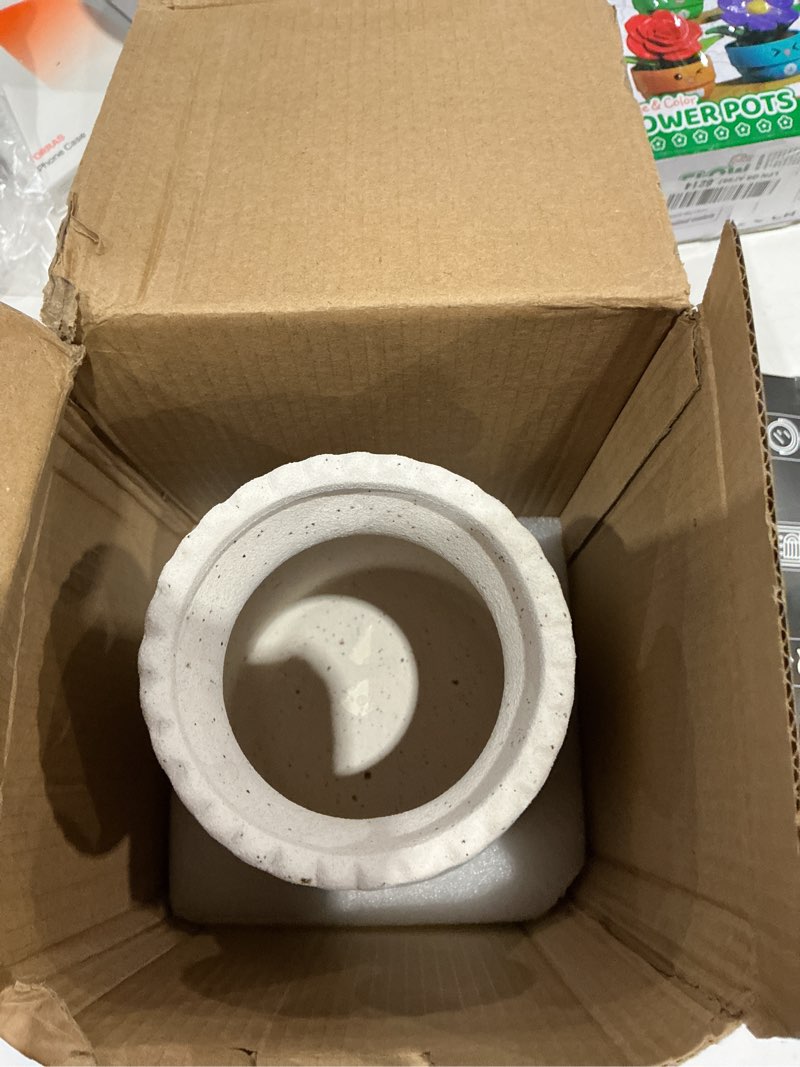 Condition photo showing Good Condition for hjn frosted white ceramic vase modern minimalist table centerpiece, round smooth flower holder for living room, shelf, mantel, wedding & home decor -cream-7" h frosted white-7inch