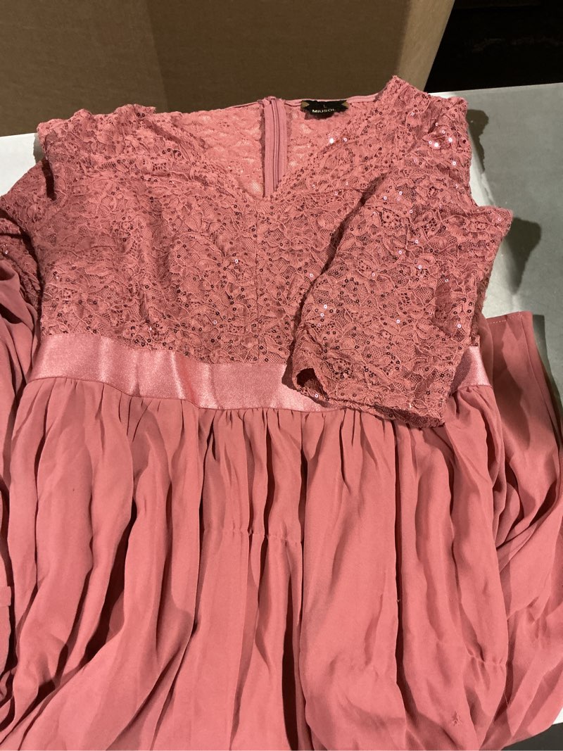 Condition photo showing As Is for BeryLove Prom Dress for Teens: Sequin Formal Party Dress with Flutter Short Sleeves for Wedding & Cocktail Evening Events Large Long Sleeve Blush