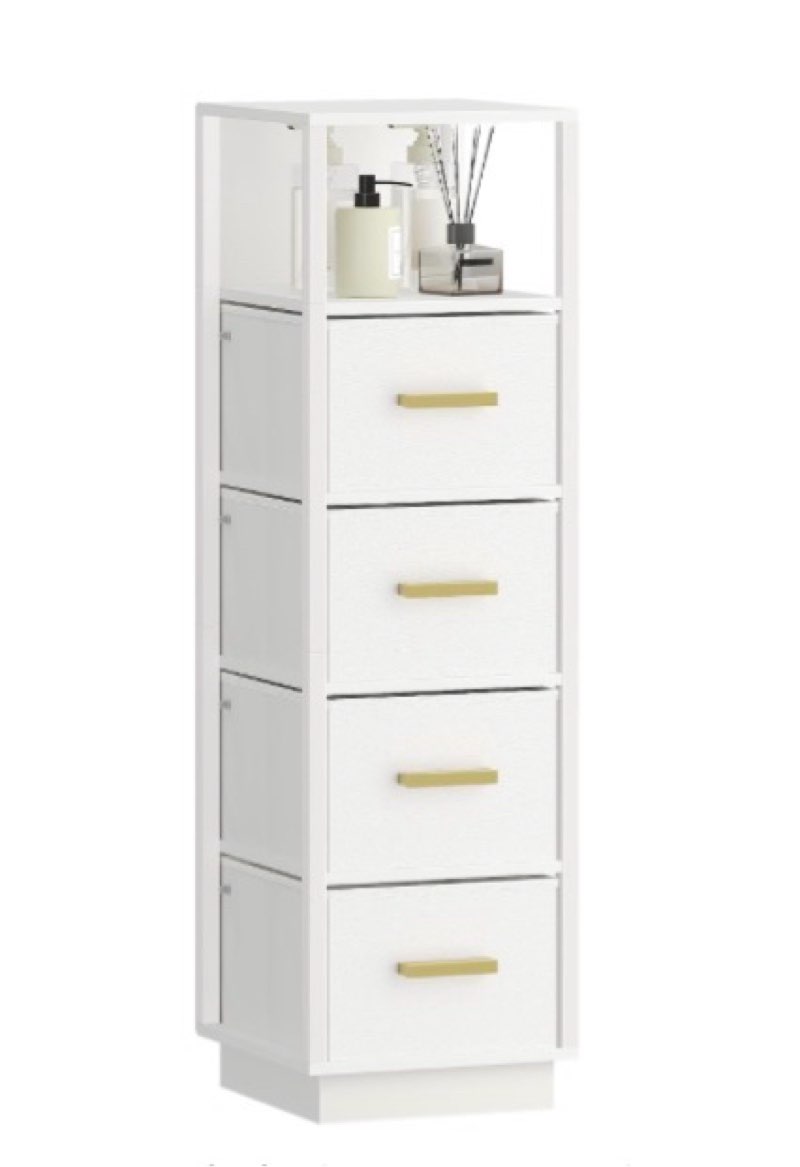 bathroom storage cabinet, 5-tier small floor cabinet with adjustable fabric drawers, multifunctional corner unit, storage organizer rack stand for bathroom, living room, white bc17303w
