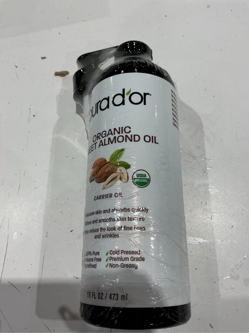 Condition photo showing Good Condition for pura d'or organic sweet almond oil (16 oz) 100% pure & natural usda certified cold pressed carrier oil for diy beauty - unscented, hexane free liquid moisturizer - face skin & hair