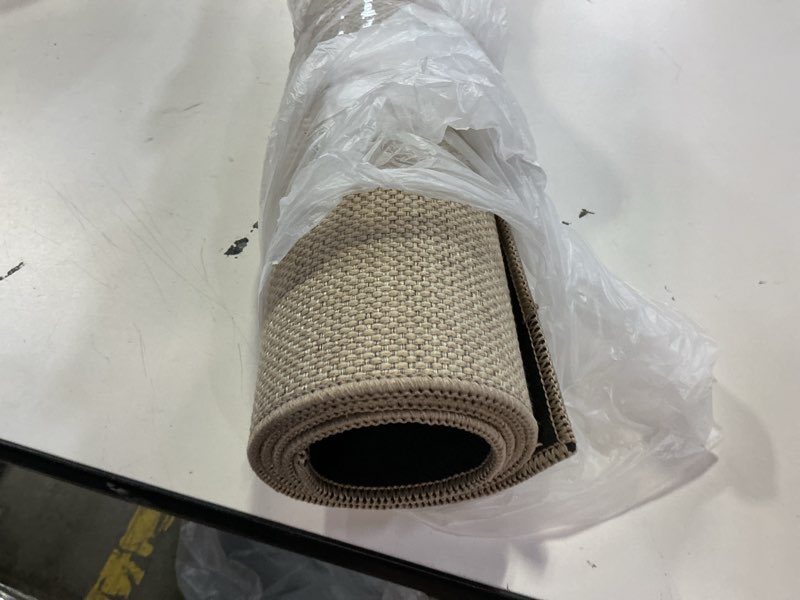 Condition photo showing As Is for Color&Geometry Front Door Mat Indoor 26"x47", Ultra Non Slip Rubber Backed Dirt Trapper, Low Profile Thin washable, Easy Clean Entry Entryway Rug Door Mat Indoor Entrance, Khaki (Rolled-up NO Creases) 2'2" x 3'11" (Rectangular) Khaki