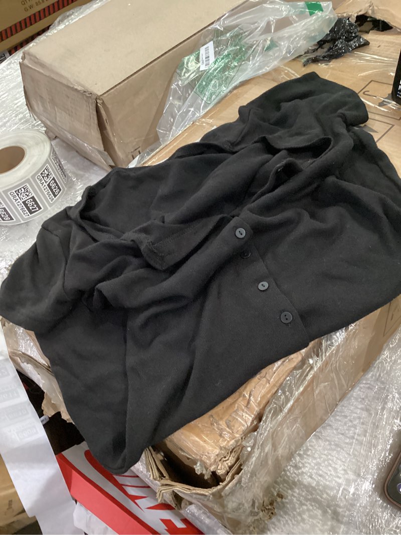 Condition photo showing Good Condition for lofaac women sexy v neck button down knitted short dress slim fit cap sleeve flowy swing going out mini dress summer medium black