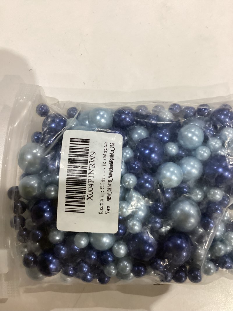 Condition photo showing As Is for 255pcs navy blue&light blue vase filler beads for centerpieces, no hole faux pearl for vases filler 