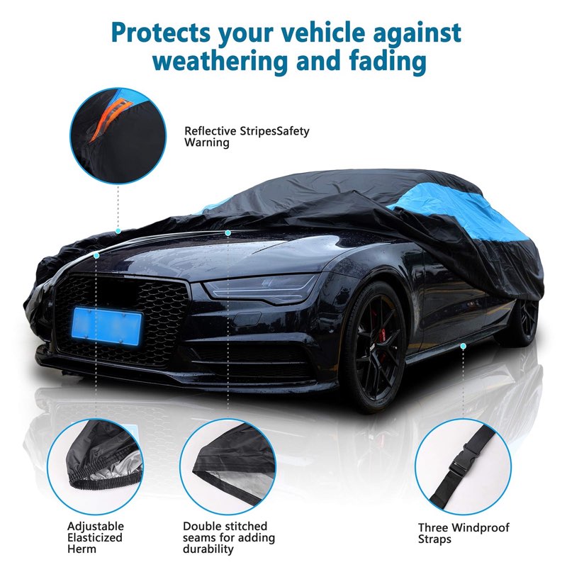mornyray waterproof car cover all weather snowproof uv protection windproof outdoor full coupe/cabrio car cover, universal fit for (fit coupe/cabrio length 192-203 inch, blue) fit coupe/ cabrio length(192- 203 inch) blue