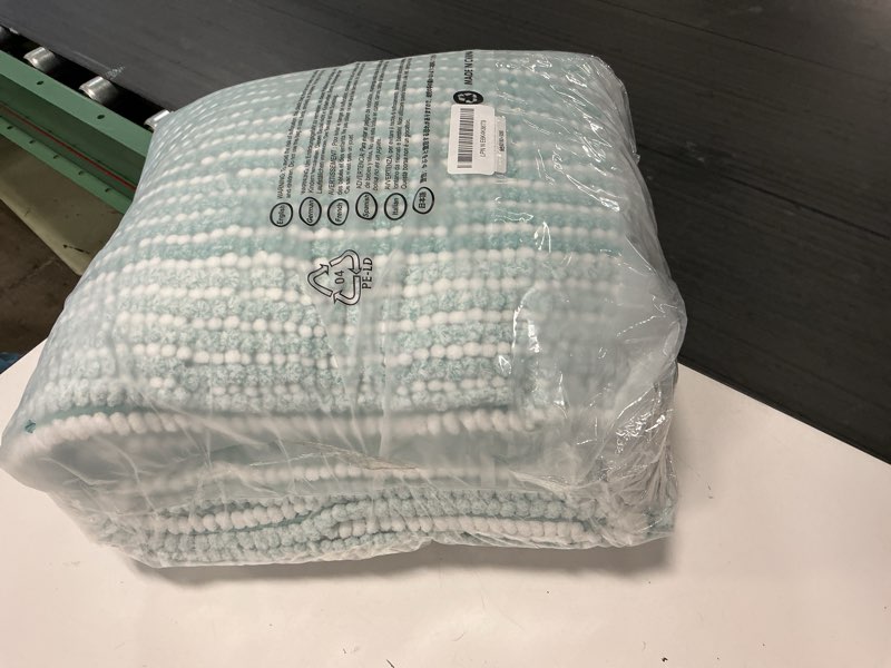 Condition photo showing New/Like New for bsicpro bathroom rugs and mats sets, 2 piece thick absorbent chenille bath mat rug set non slip, soft shaggy bath room floor mats for bathroom, machine washable (aqua green, 24" x 70" plus 20" x 32") 24" x 70" plus 20" x 32" aqua green