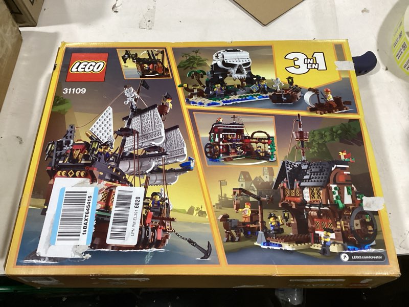 Condition photo showing New/Like New for LEGO Creator 3 in 1 Pirate Ship Building Set, Kids can Rebuild The Pirate Ship into an Inn or Skull Island, Features 4 Minifigures and Shark Toy, Makes a Great Gift for Kids Ages 9+ Years Old, 31109 Standard Packaging