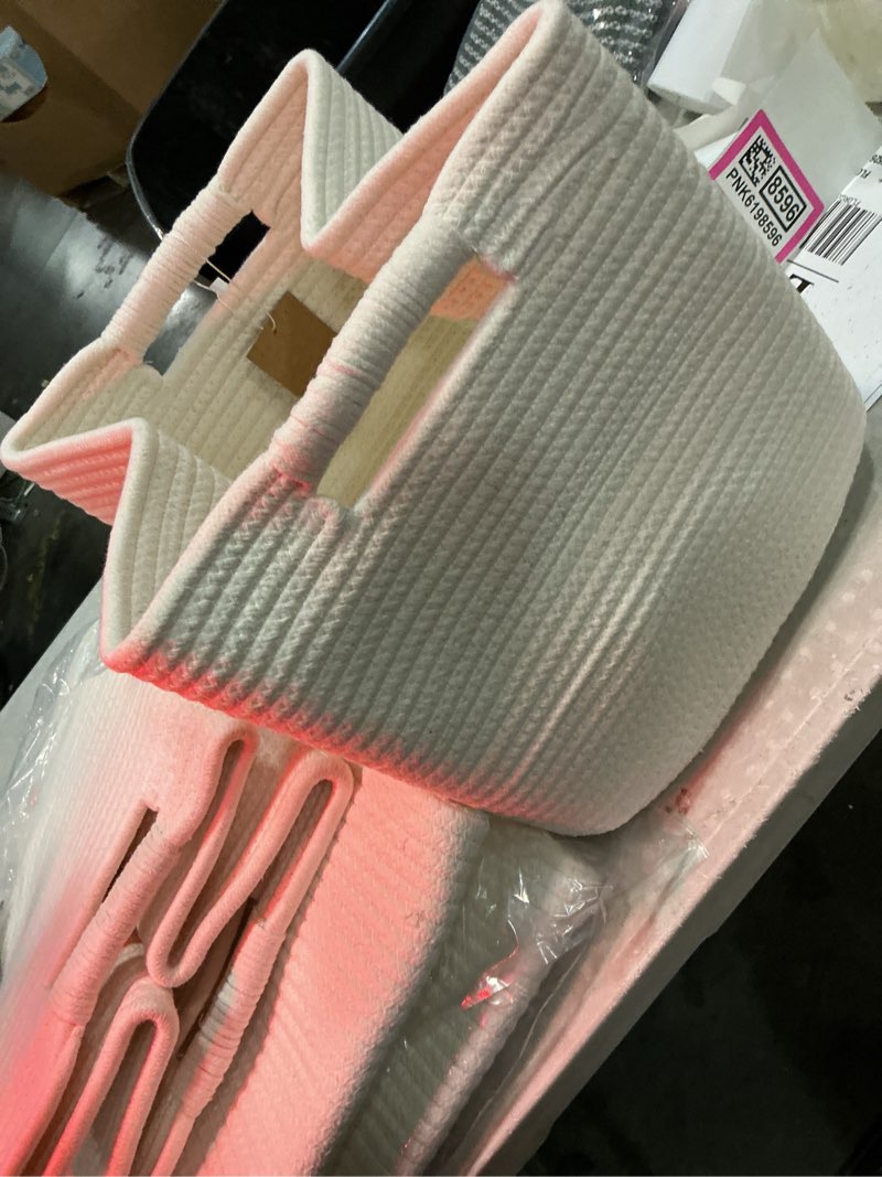 Condition photo showing Good Condition for baskets woven rope storage bins off white 9.5 in. x 11 in. cotton rope decorative basket (set of 3)