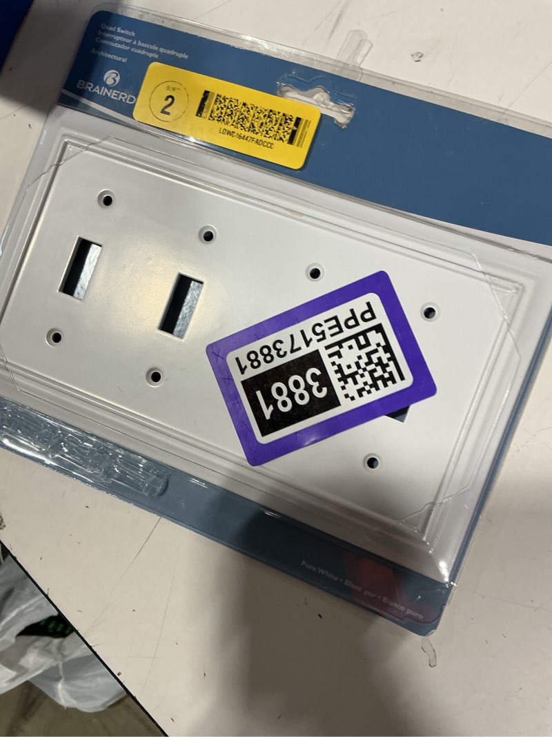 Condition photo showing New/Like New for allen + roth wood architectural 4 -gang midsize size pure white natural fiber indoor toggle wall plate