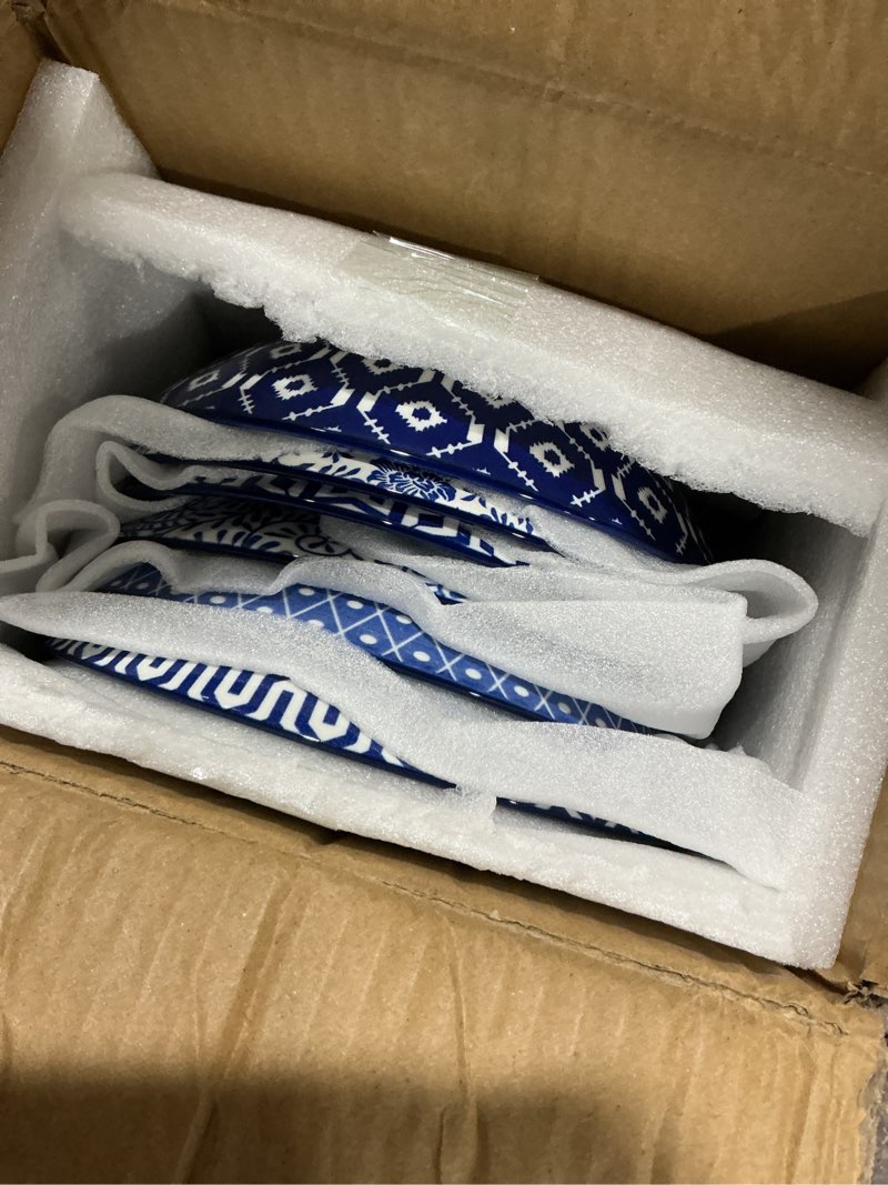 Condition photo showing Good Condition for selamica ceramic 30oz large pasta salad bowls 8 inch wide and shallow soup bowls, stackable, microwave and oven safe, set of 6, vintage blue vintage blue 8 inch