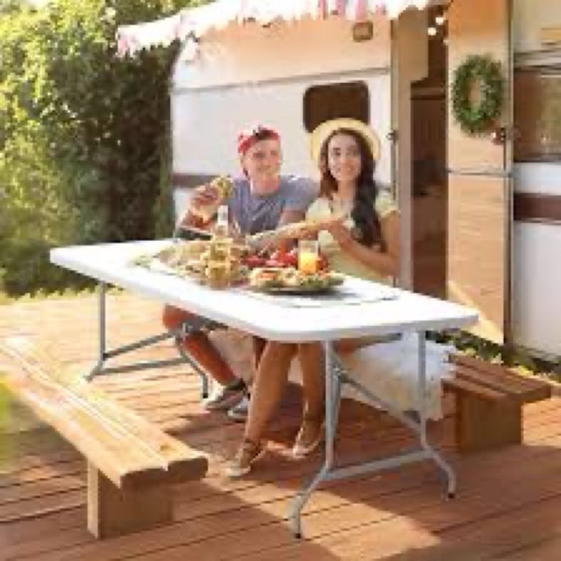 6FT Plastic Folding Table, Portable Picnic Table Outdoor and Indoor, Handle - White