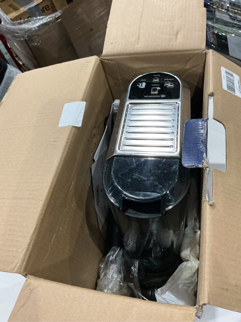 Condition photo showing As Is for de'longhi dedica duo compact espresso machine - cold brew coffee maker with milk frother wand- for espresso, hot & iced coffee, cappuccinos, lattes & home barista brewing, stainless steel finish