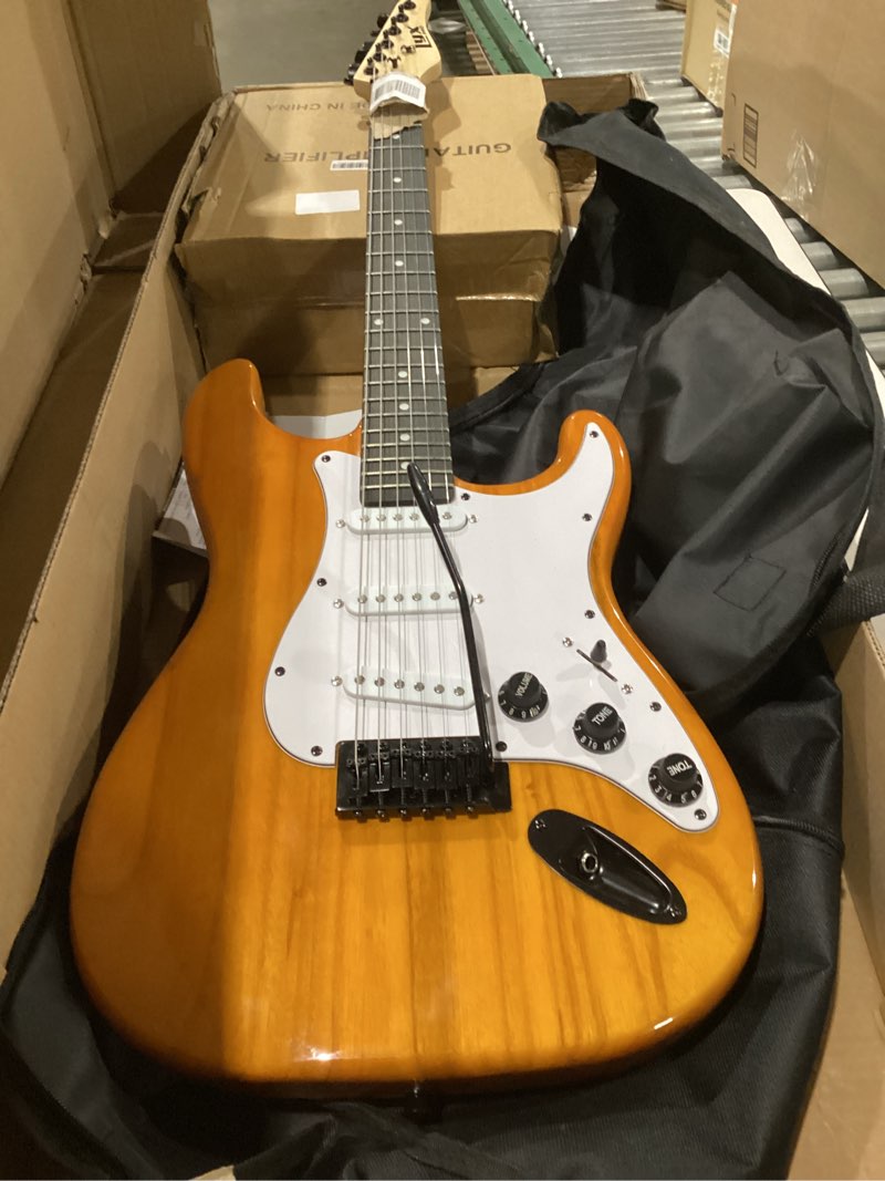 Condition photo showing Good Condition for LyxPro 39 inch Electric Guitar Kit Bundle with 20w Amplifier, All Accessories, Digital Clip On Tuner, Six Strings, Two Picks, Tremolo Bar, Shoulder Strap, Case Bag Starter kit Full Size - mahogany