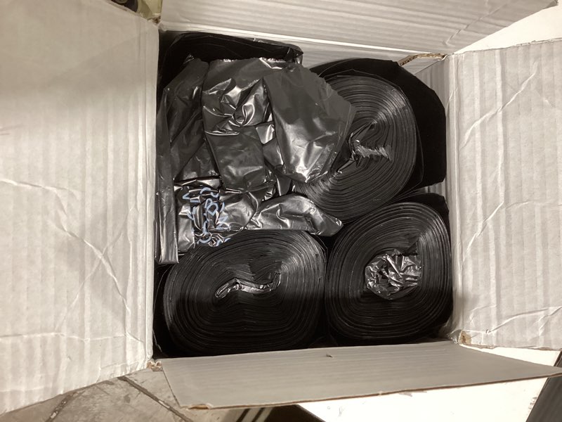 Condition photo showing New/Like New for 100 count 55-60 gallon trash bags, sturdy & tear-resistant commercial can liners 55 gallon, large garbage bags, large black trash bags for commercial, lawn and leaf bags 55-60 gallon - 100 count