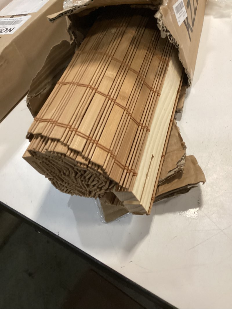 Condition photo showing As Is for SEEYE Cordless Bamboo Roman Shades, Blackout Natural Bamboo Blinds for Indoor Windows, Roll Up Blind Privacy Shade for Home, Office, Door, UV Resistant & Easy to Install, 28" W x 64" H, Carbonized Privacy - Carbonized 28"W x 64"H