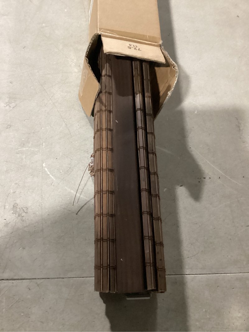 Condition photo showing As Is for bamboo blinds, easy to install bamboo shades for indoor windows, custom sizes roller shades for indoor windows, roll up blinds indoor outdoor patio coffee 28"w x 48"h