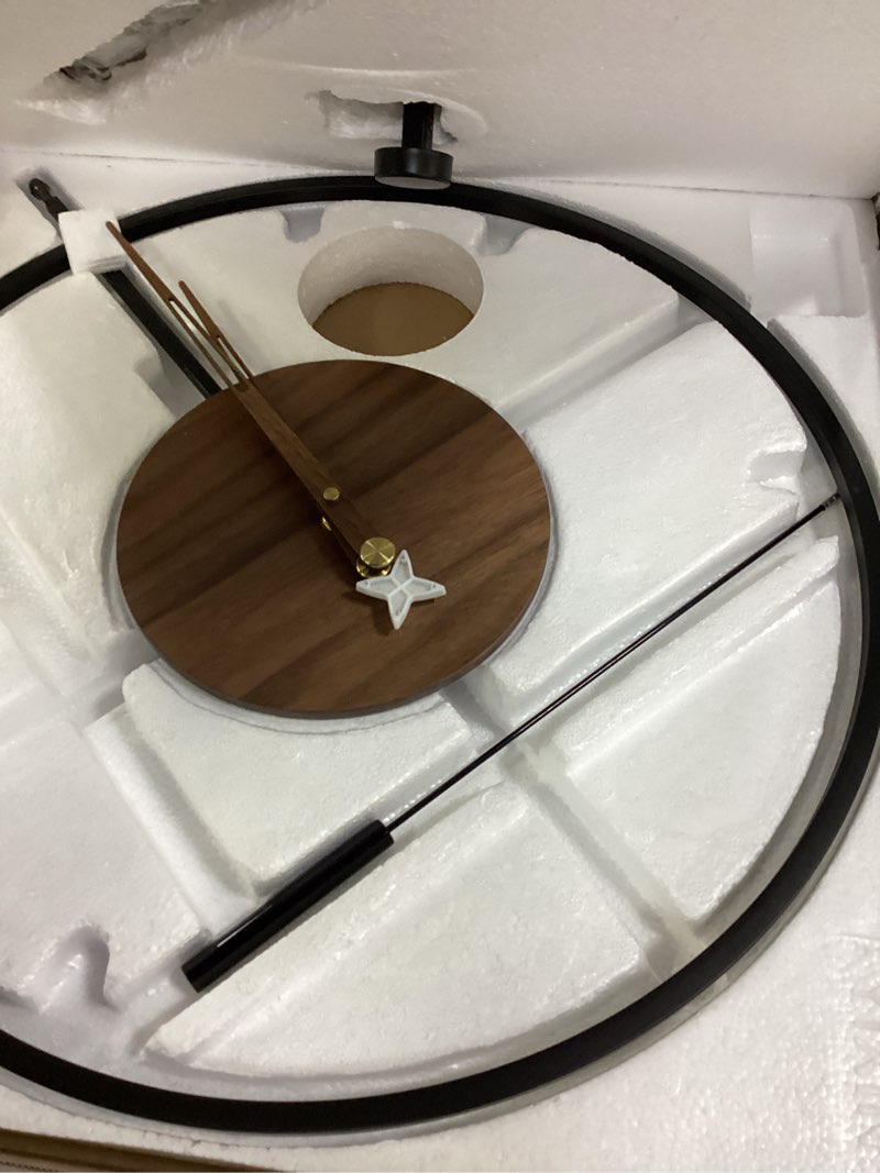 Condition photo showing Good Condition for Large Modern Wall Clock,Wall Clocks for Living Room Decor,Classical Silent Metal Minimalist Walnut Dial,Big Decorative Farmhouse Pendulum Wall Clock With Walnut Pointers for Office,Dining Room Black-walnut 20×31 inch