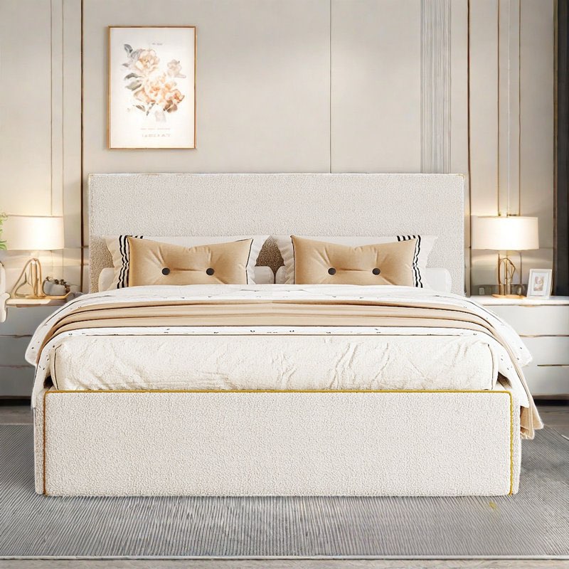 ( incomplete ,only 1 box) Haroutyun Upholstered Platform Bed with 4 Drawers and Golden Edge on the Headboard & Footboard Size: Full