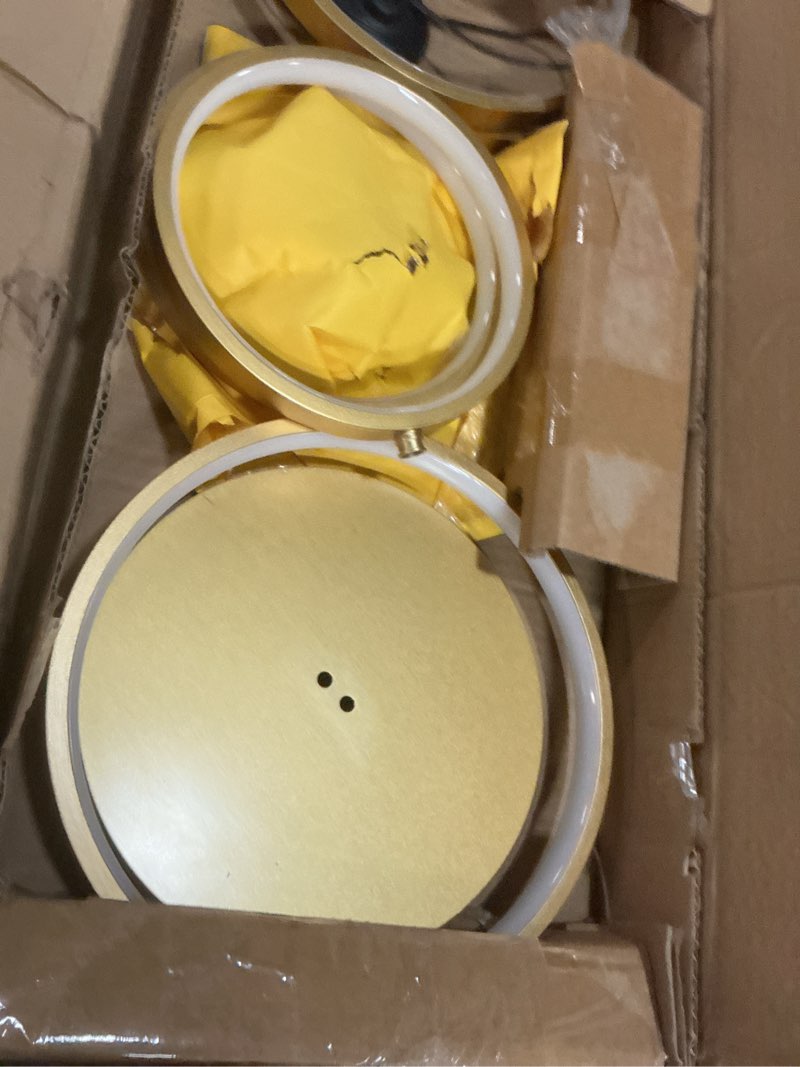 Condition photo showing Good Condition for LED Modern Floor Lamp for Bedroom, 3 Way Bright Dimmable Corner Floor lamp with 5-Ring 2-in-1 Standing Tall End Table Lamp for Living Room & Office Reading Light, 3260LM, 6000K, Gold.