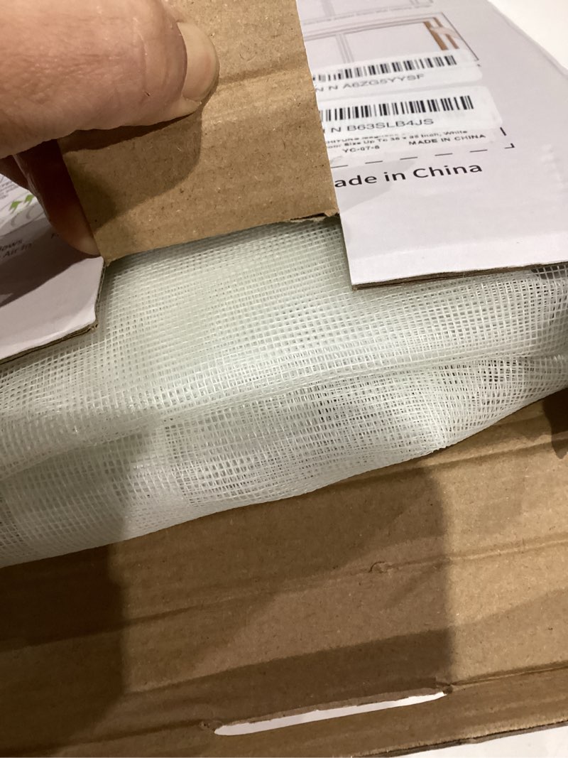 Condition photo showing Good Condition for magnetic screen door mesh 38 x 97.6 inch, fit door size 36 x 96 inch, white fiberglass door screen magnetic closure, heavy duty, self sealing, keep bugs out, pet and kid friendly