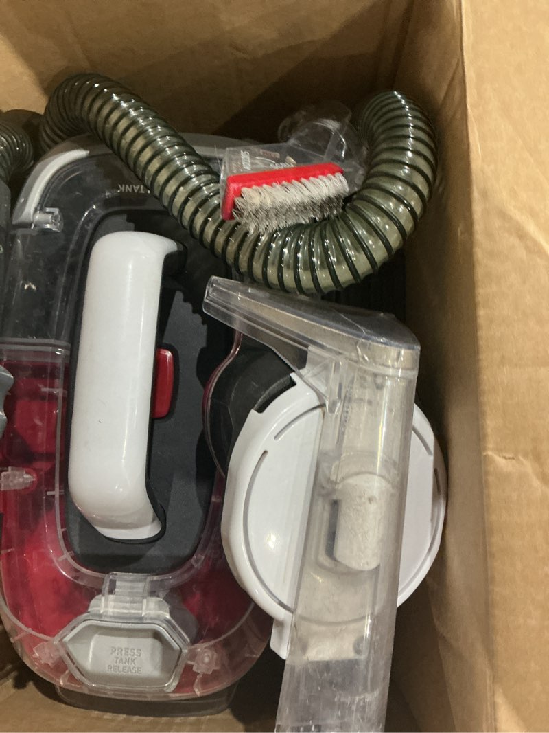 Condition photo showing As Is for hoover cleanslate plus portable carpet + upholstery spot cleaner machine, powerful suction with versatile tools, pet stain remover, car and auto detailer, pair with hoover carpet cleaner solution