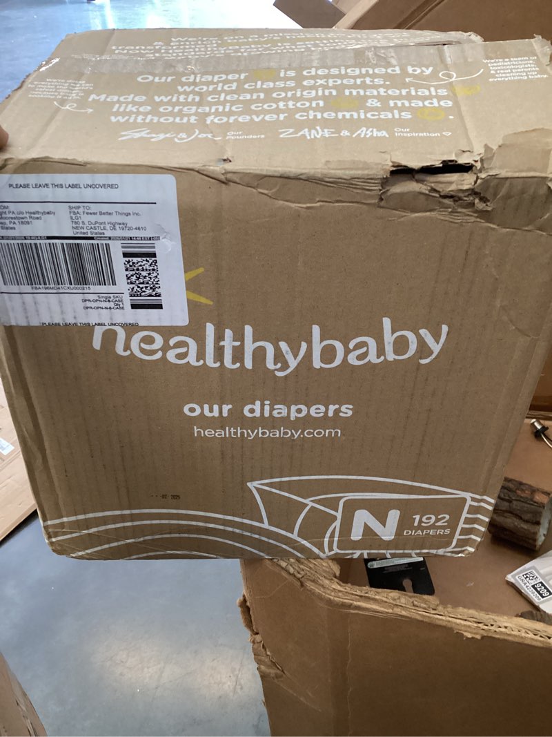 Condition photo showing As Is for our diapers | the first ewg verified & microbiome-friendly diaper | 12-hour leak protection | made with organic cotton & plant-derived materials | totally chlorine free | size nb (<10 lbs) 192 count size n 192 count