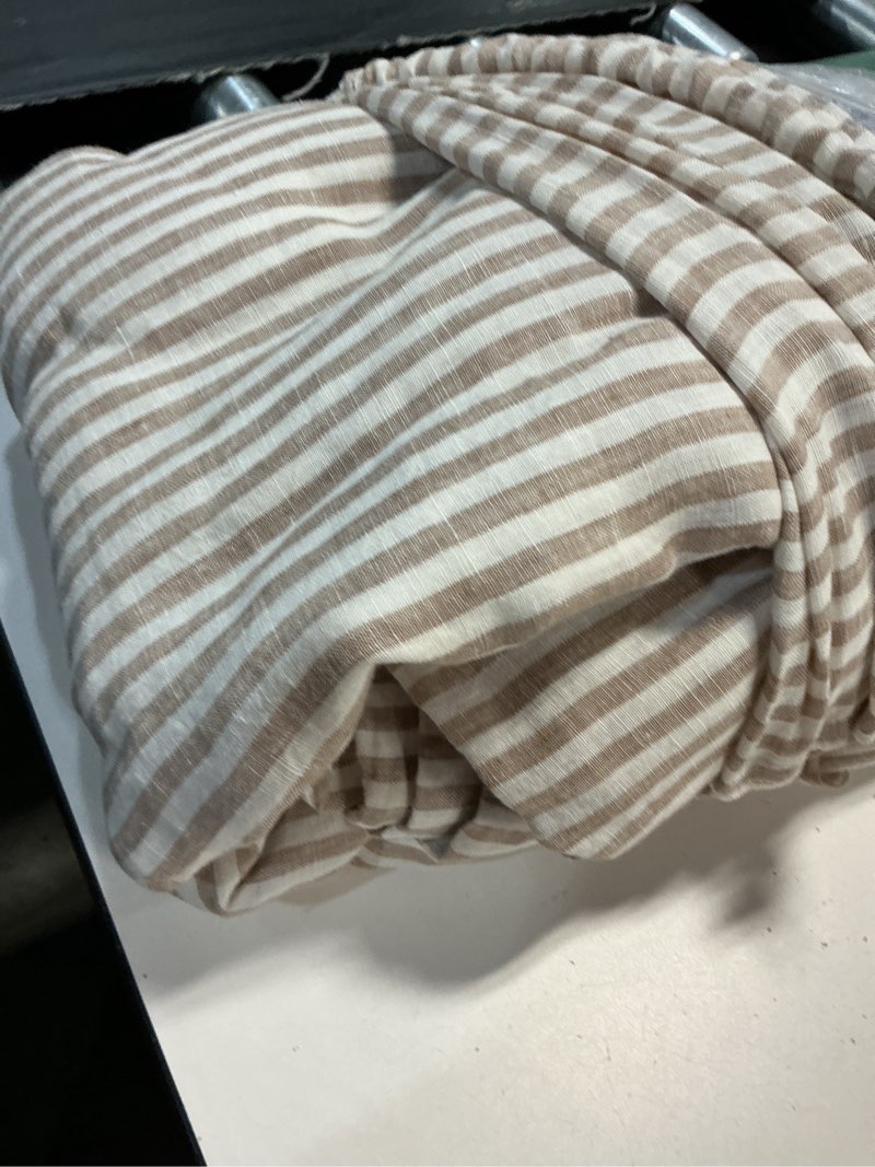 Condition photo showing Good Condition for european linen stripe duvet cover set, king, latte/white stripe