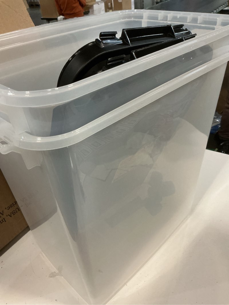 Condition photo showing New/Like New for IRIS USA Dog Food Storage Container, 2 Pack, Up to 30 lbs Each, Airtight Seal for Freshness, Wheels for Rolling, Easy One Hand Opening, Made in USA, BPA Free, Clear/Black
