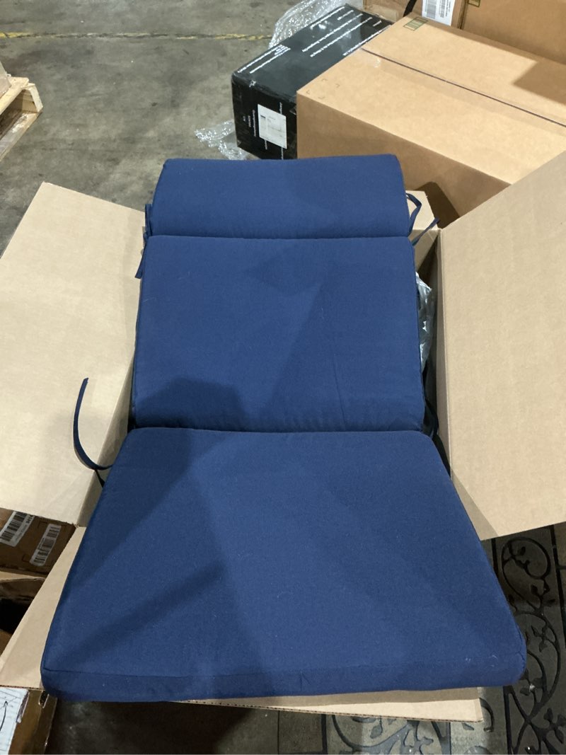 Condition photo showing As Is for solid outdoor lounge chair cushion