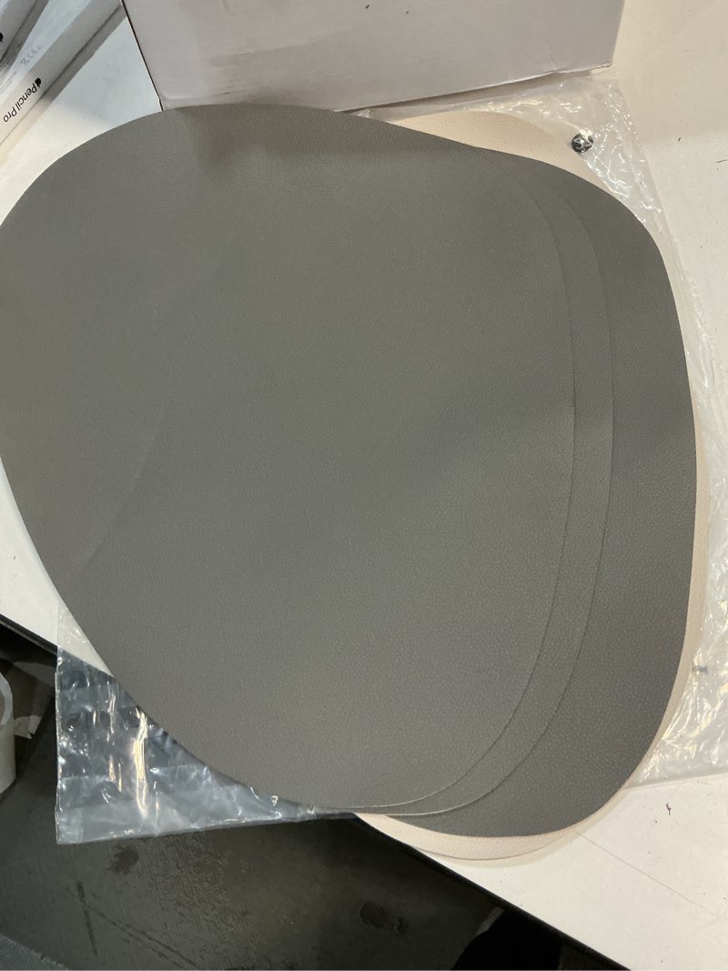 Condition photo showing Good Condition for myir jun placemats, dual-sided placemats waterproof faux leather placemats set of 4 place mats and coasters non-slip washable table mats for dining table (gray beige, set of 4) gray beige set of 4