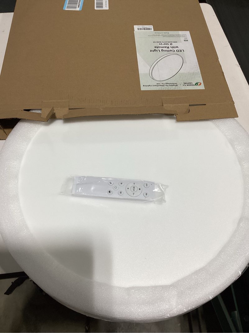 Condition photo showing Good Condition for 20 inch large led flush mount ceiling light with remote, 40w,4350lm, 3000k-6000k selectable, white round flat panel low profile ceiling light fitures for hallway, kitchen, bedroom, laundry room white remote-20inch-1pk