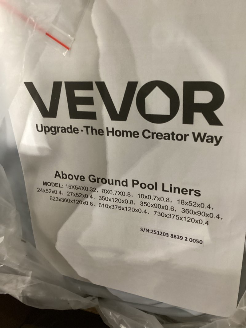 Condition photo showing New/Like New for valor above ground pool liner