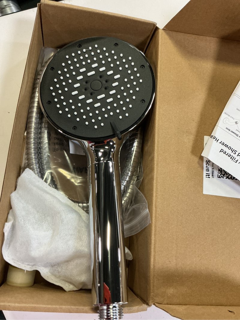 Condition photo showing Good Condition for sr sun rise nsf filtered shower head with handheld high pressure 9-spray settings power wash detachable filter for hard water removes chlorine (chrome silver, 4.9inch) chrome silver 4.9inch