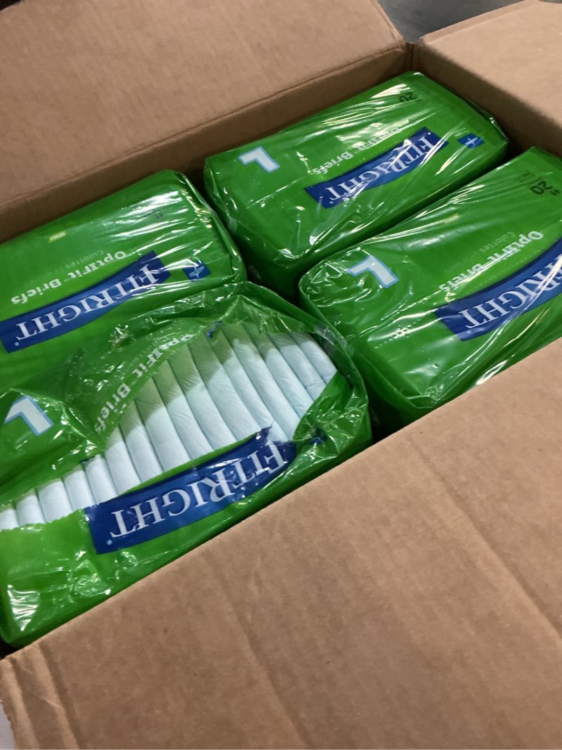 Condition photo showing Good Condition for FitRight Adult Diapers, Extra+ Heavy Absorbency, L (Waist Size 44in-56in), 80 Count, OptiFit Incontinence Briefs for Men and Women, Disposable, Moisture-Wicking, Leak Protection. 80 Count Large
