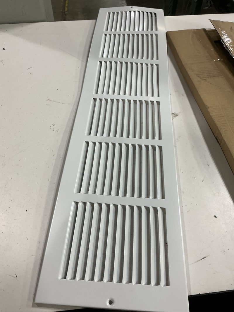 Condition photo showing Good Condition for hvac premium 30'' x 6'' [duct opening] flat stamped steel return air grille - sidewall and ceiling - hvac vent duct cover - white [outer dimensions: 31.75''w x 7.75''h] 30 x 6
